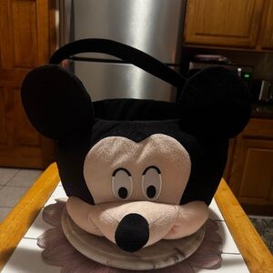 Rare  Disney Mickey Mouse Face Halloween Easter Plush Bucket  Basket Black Huge